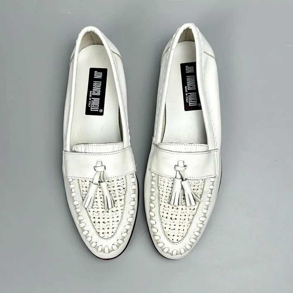 Jon Franco Pirelli Italy Tasseled Loafers White Leather Women’s 44 US 11,5